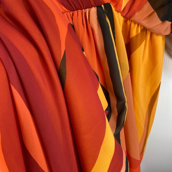 Farm Rio Short Sleeve Wrap Front Maxi Dress Orange Brown Womens Large Petite - Picture 7 of 16